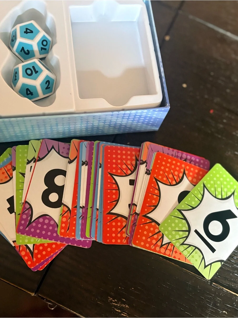 Scholastic Math Match Dice and Card Game - Yellow Box with Light Blue Dice